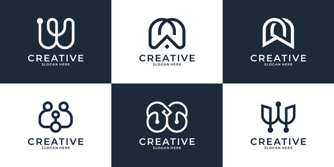 Collection of letter W logo design template. Minimalist icon for business, branding and symbol.