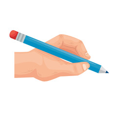 Hand holding blue pencil