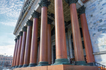 Granite columns of St. Isaac's Cathedral in St. Petersburg (Russia), each of the 48 columns weighs...
