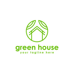 Green house logo design. Vector illustration of nature plant house icon design. Modern design line logo template