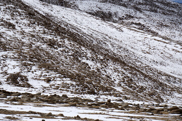 Nature Scene of Rough Gray mountain background at Hunder Sand dune Nubra Valley , Leh Ladakh , India