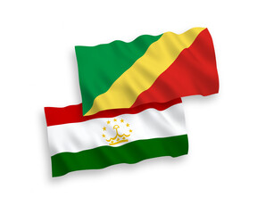 Flags of Republic of the Congo and Tajikistan on a white background
