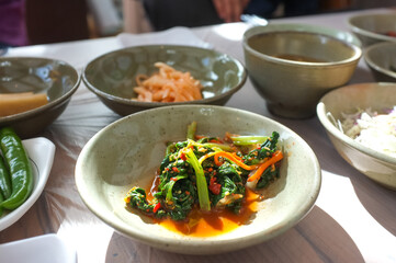 side dishes kimchi in the Korean restaurant