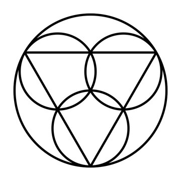 Trinity symbol. Three circles, representing the coeternal and consubstantial persons Father, the Son Jesus Christ and the Holy Spirit, connected with an equilateral triangle, embedded in a big circle.