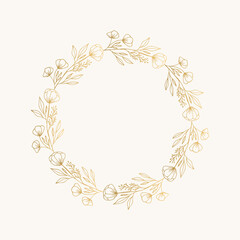 Botanical wreath with golden wild flowers. Vector isolated illustration.