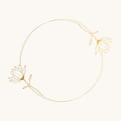 Golden round frame with magnolia flowers. Vector isolated illustration. - 443070336