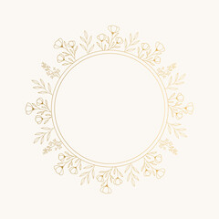 Circle golden frame for wedding design. Elegant hand drawn style.