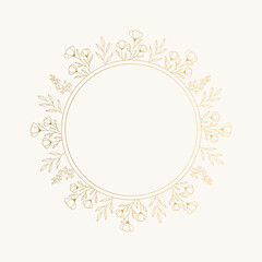 Circle golden frame for wedding design. Elegant hand drawn style.