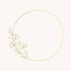 Botanical golden borders for summer wedding design. Luxury template. Vector floral illustration.