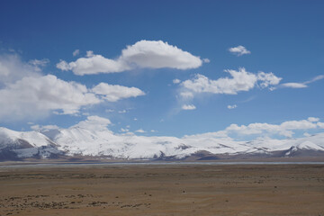 Landscape Nature blue Sky and White Clouds over the himalaya snow mountain and dry desert at Leh Ladakh India - Backdrop and Copy space - Image