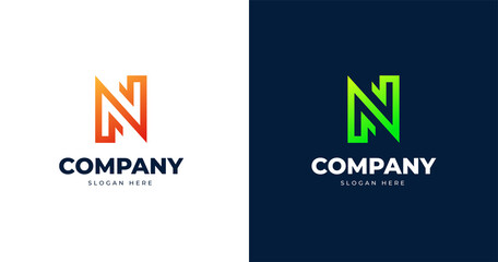Initial N letter logo design template, line concept, vector illustration