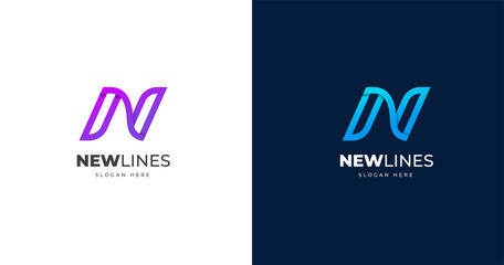 Initial N letter logo design template, line concept, vector illustration