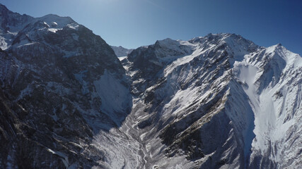 Caucasus, Ossetia. Midagrabin gorge. The middle part of the valley in winter. 