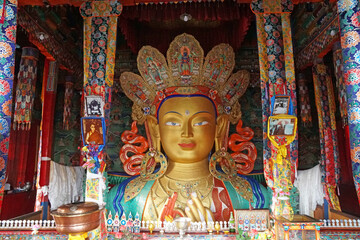 Fototapeta na wymiar Ancient Sculpture Buddha status at Thikse or Thiksey Monastery in leh ladakh india