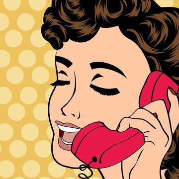 Woman Talking Red Telephone