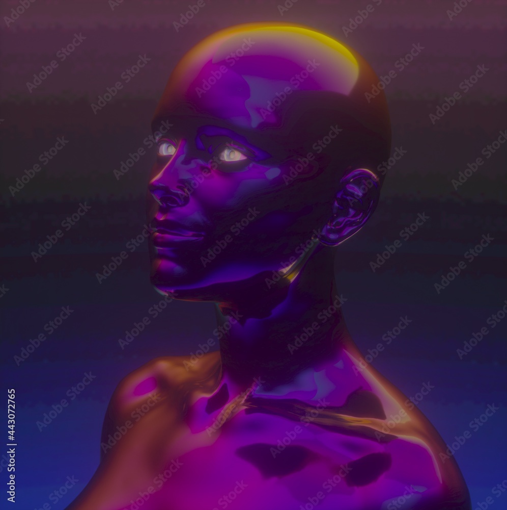 Aufkleber conceptual 3d illustration of artificial intelligence. robot head made of glossy chromium material.