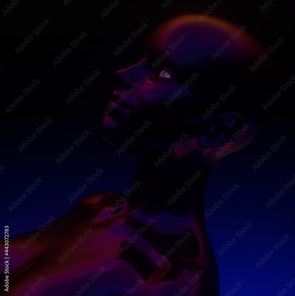 Aufkleber conceptual 3d illustration of artificial intelligence. robot head made of glossy chromium material.