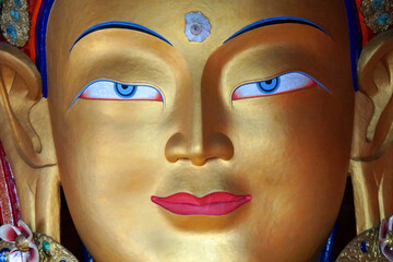 Closeup Sculpture Buddha status at Thikse or Thiksey Monastery in leh ladakh india