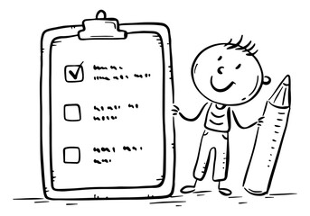 Cartoon boy with notepad and pencil