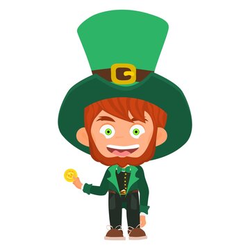 leprechaun character with gold coin wearing green