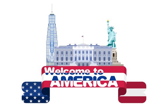 white house statue welcome to america. logo picture