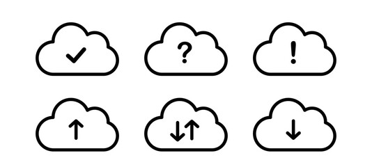 Collection cloud with arrow line icon. Upload and download cloud arrow vector symbols. Clouds with arrows up and down isolated signs.