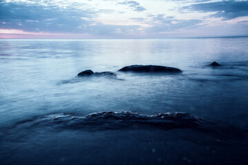 Long exposure shot of evening sea. Batumi. Georgia