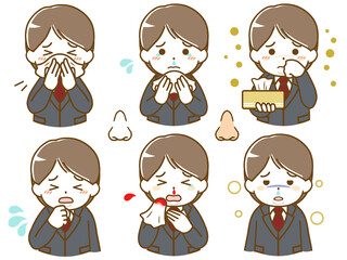 鼻に異常がある太ったスーツの若い男性