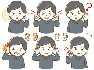 耳に異常がある太った中年男性