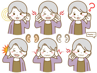 耳に異常がある太った高齢女性