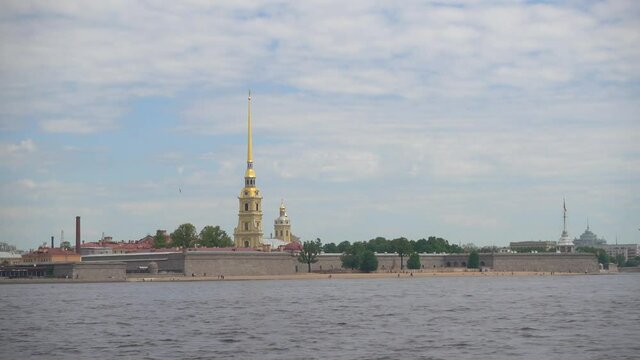Peter and Paul Fortress, Neva River, summer day. Russia, Saint Petersburg June 2021