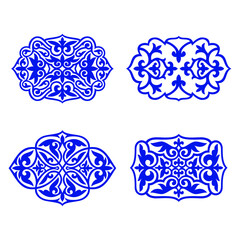 Set of 4 vectors. Islamic ornament vector, persian motiff. Asian floral designs. Abstract Asian elements of the national pattern of the ancient nomads of the Kazakhs, Kyrgyz, Mongols, Tatars, Uzbeks.