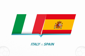 Italy vs Spain in Football Competition, Semi-final. Versus icon on Football background.