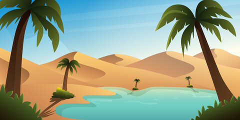 Fototapeta na wymiar Oasis Background Illustration Middle Desert