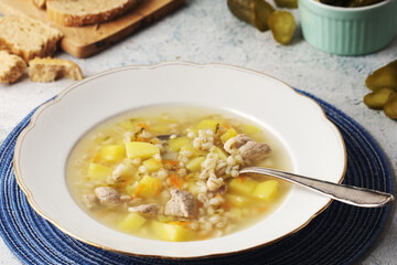 Rassolnik, traditional soup of Russian cuisine