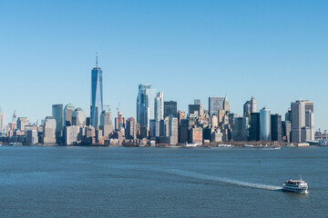 United States, New York, the financial district seen from the Statue of Liberty