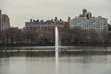 United States, New York, the fountain of the Jacqueline Kennedy Onassis Reservoir