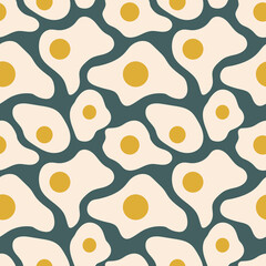 Fried eggs. Seamless modern abstract pattern for fabrics, throw pillows, kitchen textiles, bed linen.