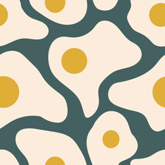 Fried eggs. Seamless modern abstract pattern for fabrics, throw pillows, kitchen textiles, bed linen. 