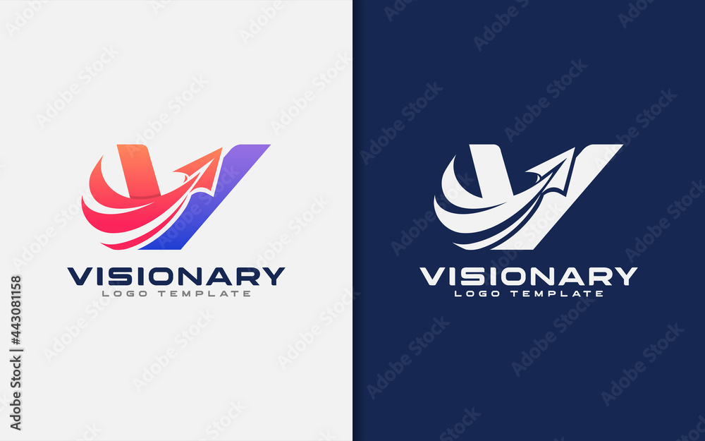Poster Abstract Initial Letter V Logo Design Combined with Paper Plane with Arrow Concept.