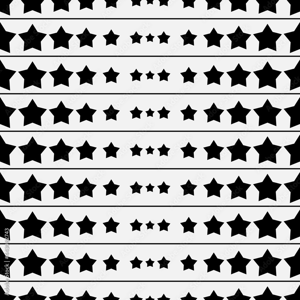 Poster Black stars and layers. White background. Vector repeated pattern.