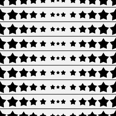 Black stars and layers. White background. Vector repeated pattern.