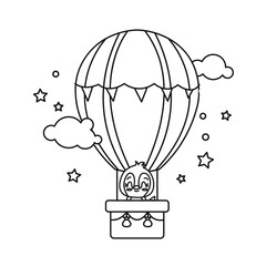 Fototapeta na wymiar Coloring page antistress. Cute baby penguin flying in a hot air balloon isolated on a white background. Vector illustration for art therapy, antistress coloring book for adults and children.