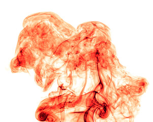 Red smoke on a white background.