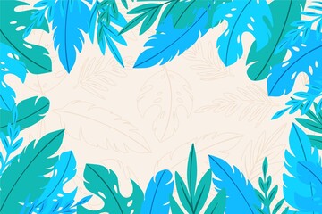 Fototapeta na wymiar Hand Drawn Tropical Leaves Background_7