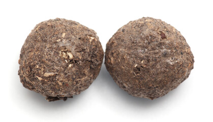 Rabbit excrement isolated over white