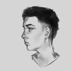 sketch portrait of a girl on a gray background for an avatar, background, a girl with a short haircut in profile
