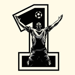 Black and white soccer player vector illustration on a background of numbers.