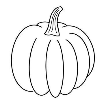 Pumpkin vector illustration in black outline isolated on white background. Simple hand drawn silhouette doodle icon autumn harvest decorative design element
