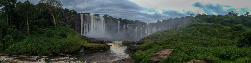 Fototapeta na wymiar Aerial view of the majestic Kalandula Falls based in Angola. The falls are located in a green jungle